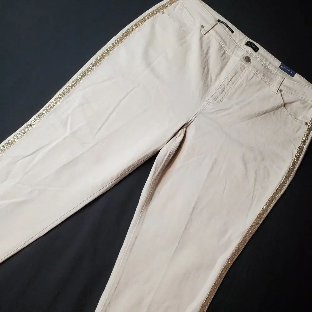 Talbots Womens Size 20W NWT Straight Leg Jean High Waist Sequin Ivory White